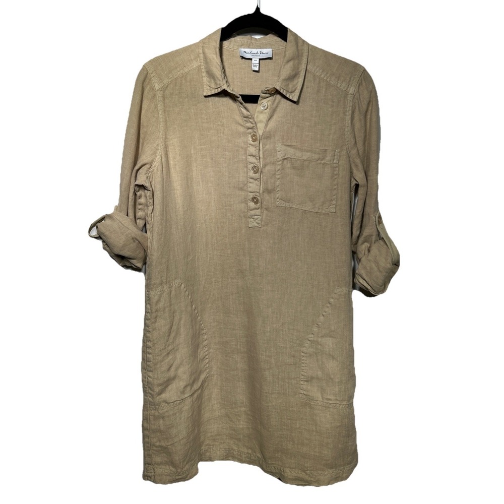 Michael Stars Eleanor Linen Shirt Dress Tan‎ Women's Size XS Retail: $178